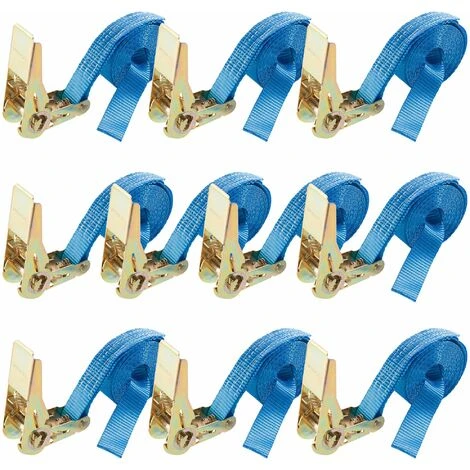 AREBOS 10 X Sangle D'Arrimage | Sangle à Cliquet Sangles | Pour Transport Moto | Camion Sangle Arrimage | Courroies De Tension Pour Camping-car | 4m X 25mm | 800 DaN | En Une Partie - Bleu
