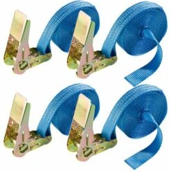 AREBOS 4 X Sangle D'Arrimage | Sangle D'Arrimage |Sangle à Cliquet Sangles | Pour Transport Moto | Camion Sangle Arrimage | Courroies De Tension Pour Camping-car | 6m X 25mm | 800 DaN | En Une Partie - Bleu